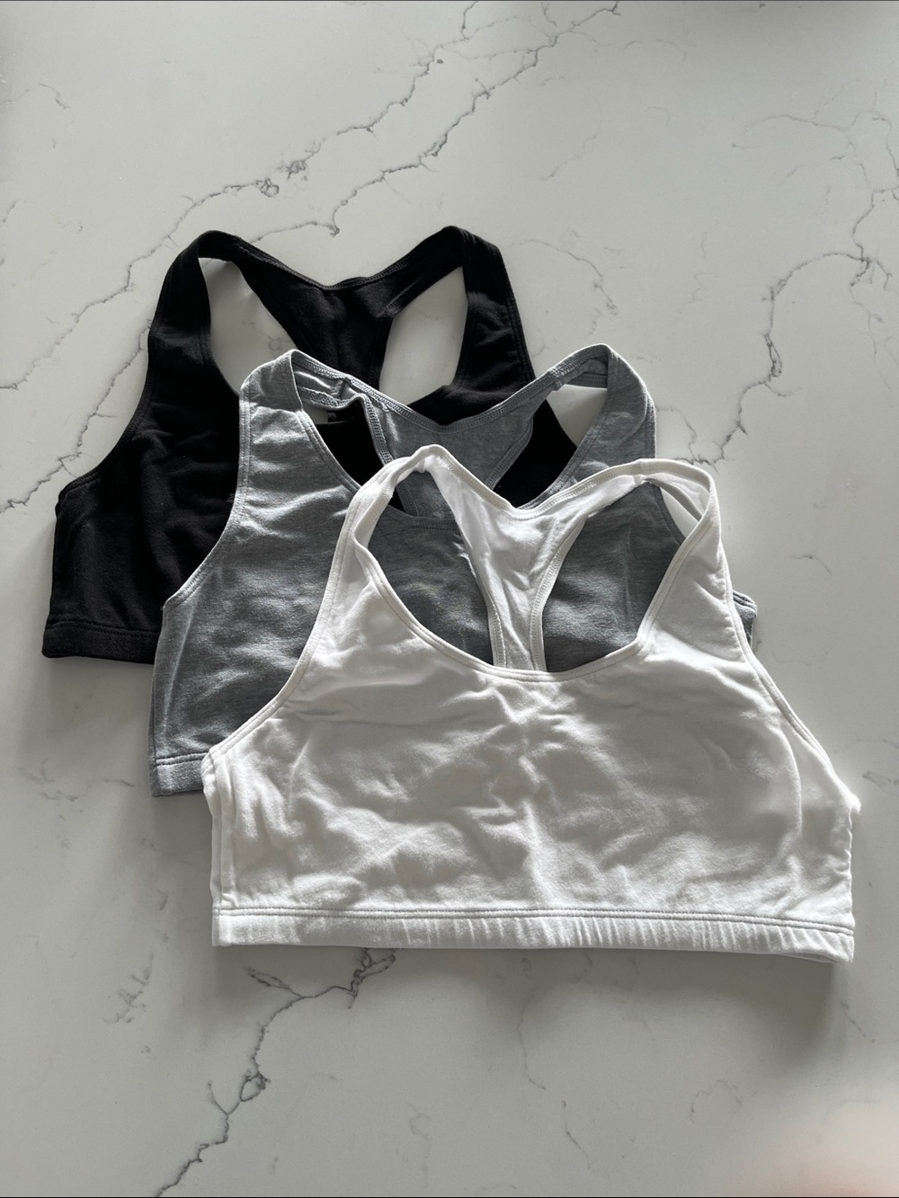 Hanes Racerback Sports Bra Trio - White, Gray & Black